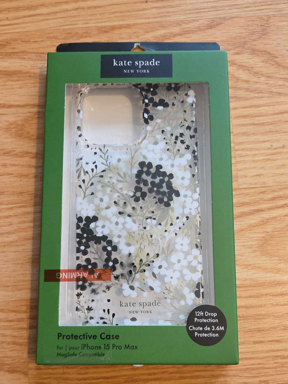 kate spade Clear Floral iPhone 15 Pro Max Case in White, Black & Gold